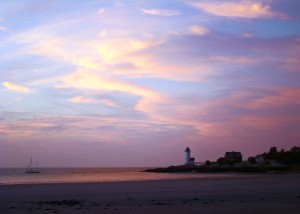 light under pink sunset sky
